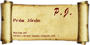 Prém Jónás névjegykártya